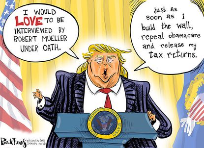 Political cartoon U.S. Trump testimony Russia investigation