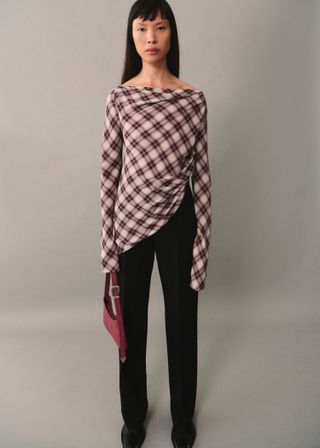 Asymmetric Checked Blouse