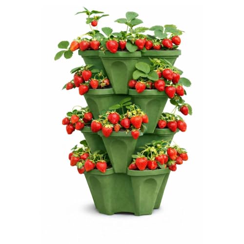 Strawberry Planter Tower, 4 Tier Stackable Vertical Planter, 16 Plant Sites, Space Saving Garden Planter, Indoor Outdoor, Made in Usa (4, Sagebrush Green, Small)