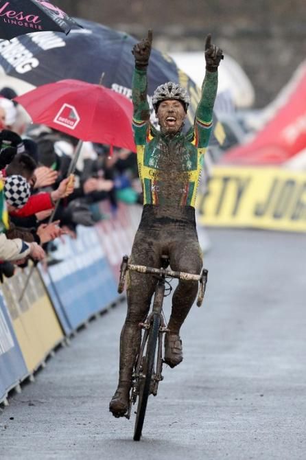 Sven Nys wins a muddy edition of the World Cup race in Namur, Belgium on December 18, 2011