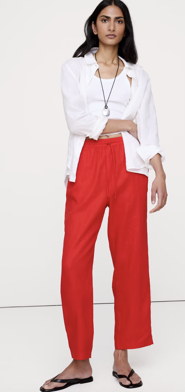 Banana Republic, The Getaway Straight-Leg Pull-On Pant in Linen
