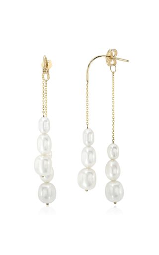 White Demira 14k Yellow Gold Pearl Earrings