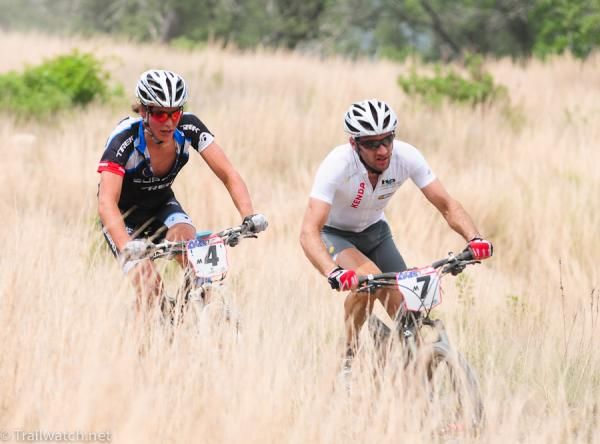 Sid Taberlay (H2O Overdrive) and Sam Schutlz (Trek Subaru) about a minute off the pace of the leaders