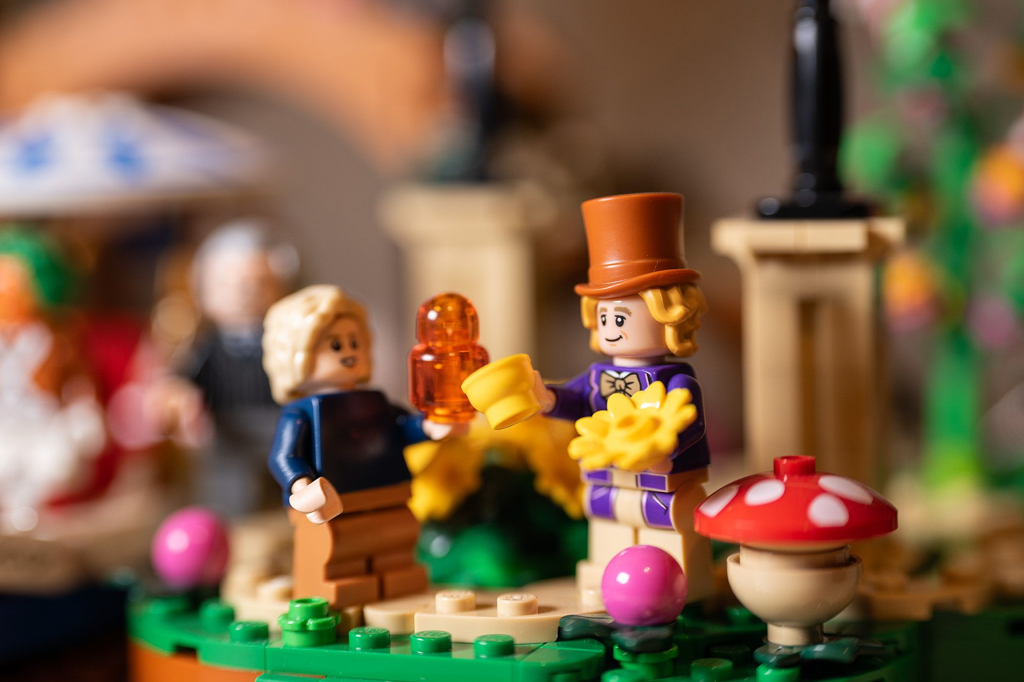 Colorful Lego Willy Wonka set with two characters 