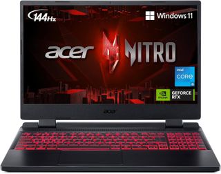 Acer Nitro 5 gaming laptop with screen on, on white background