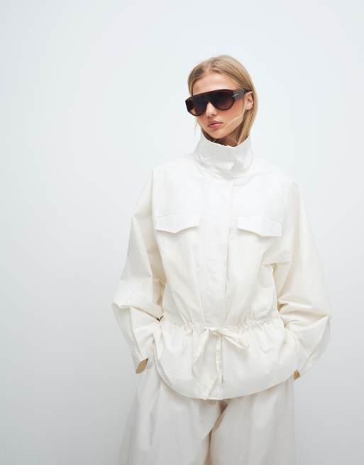 ASOS DESIGN, Dropped Waist Cinched Windbreaker Jacket in Off White