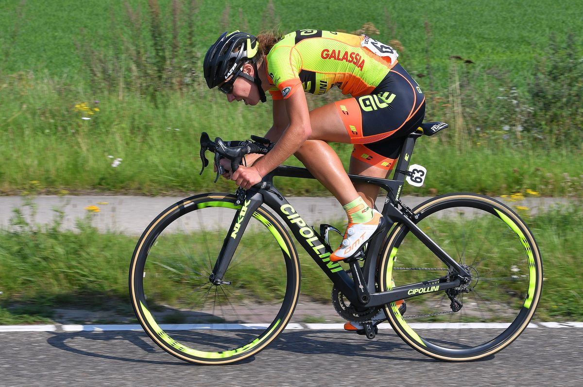 Janneke Ensing (Al&eacute;-Cipollini) riding solo to the win