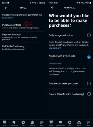 Amazon Alexa app purchase settings