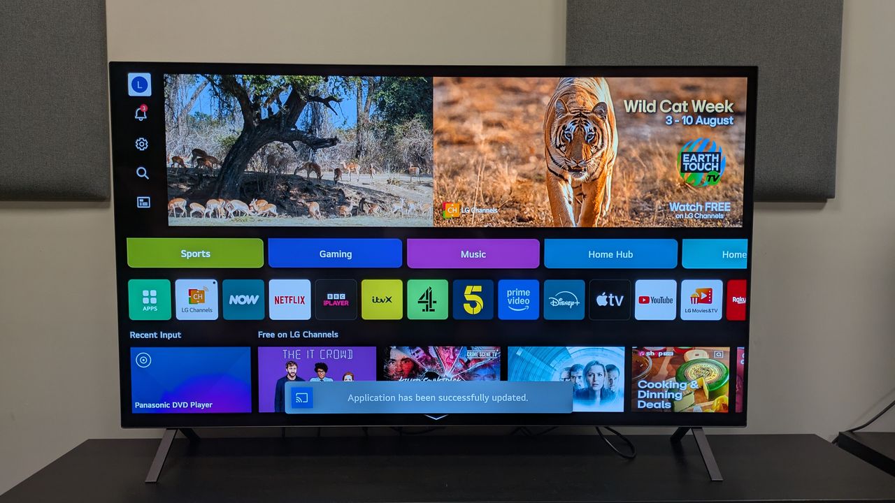 LG B5 OLED TV with webOS 25 home page on screen