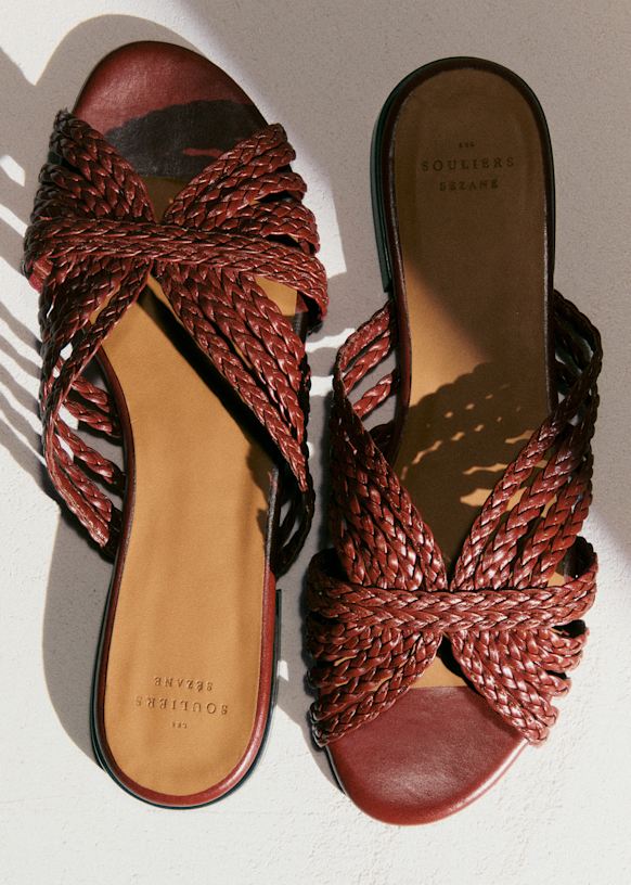 Low Paola Mules - Mahogany Smooth Braided - Bovine Leather - S&amp;eacute;zane