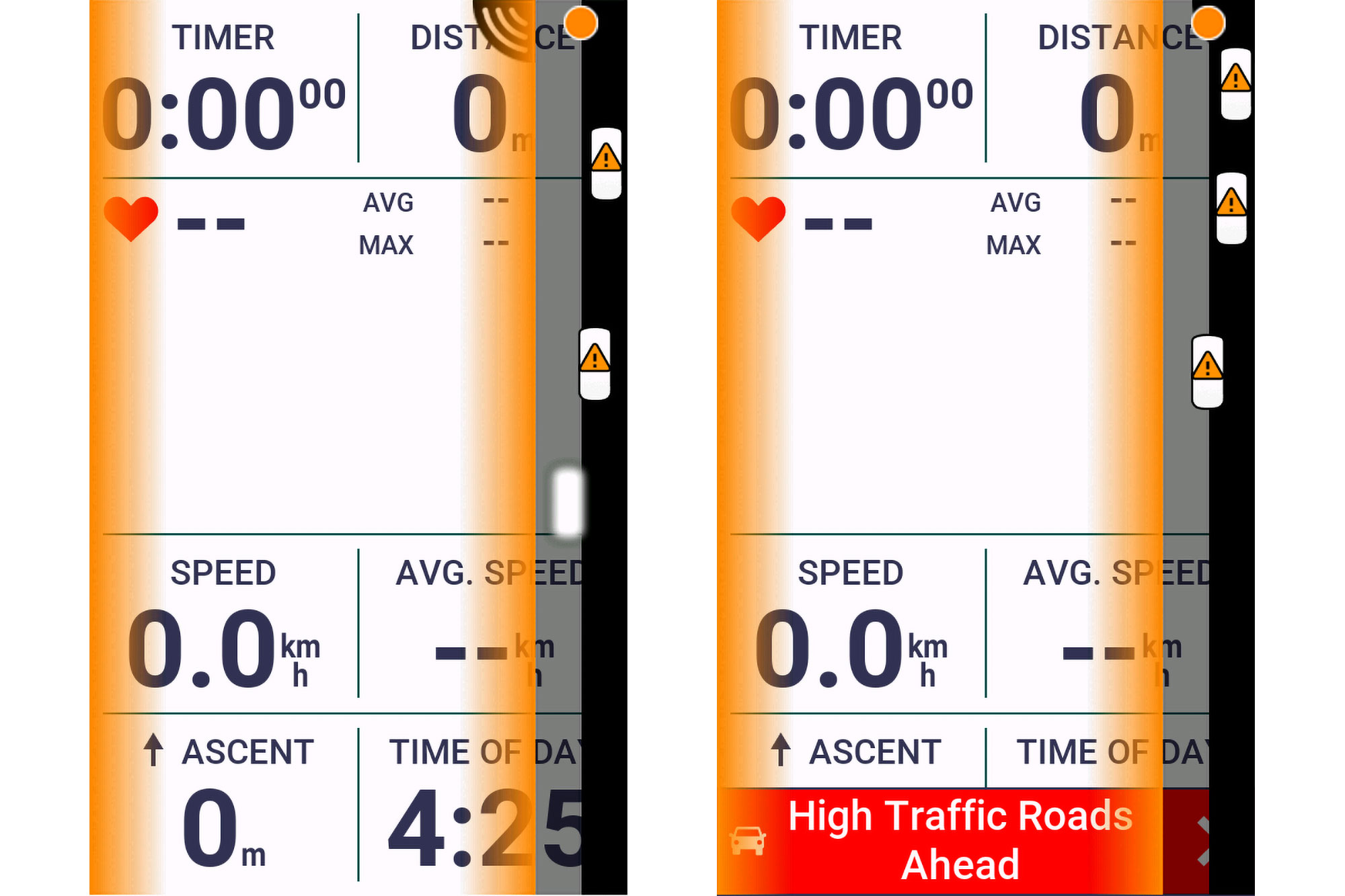 Garmin Edge head unit screens showing radar lane recognition and persistence
