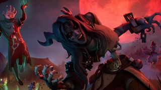 Artwork for the Fortnite Halloween event showing a ghoulish woman with long claws.