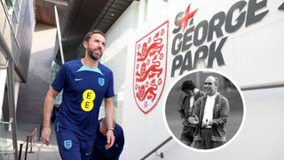 Gareth Southgate, Manager of England, walks to a training session at St George's Park on October 09, 2023 in Burton upon Trent, England. (Photo by Eddie Keogh - The FA/The FA via Getty Images)