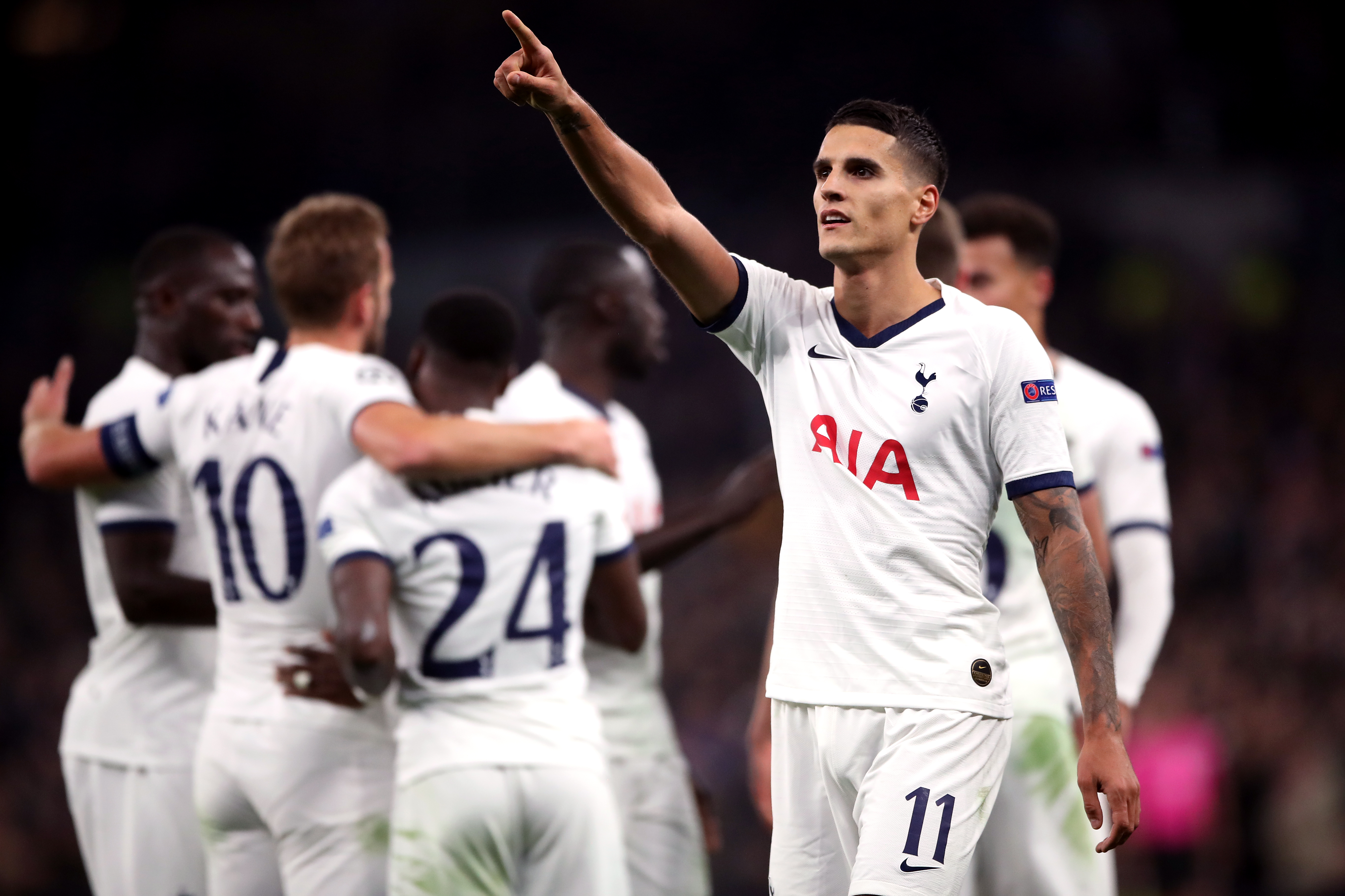 Erik Lamela celebrates scoring for Tottenham