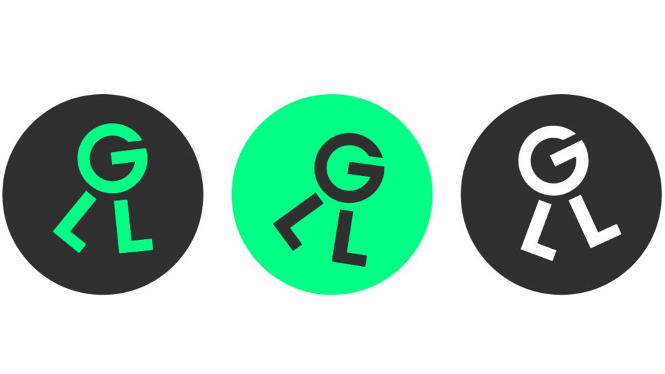 Three different iterations of the Green Light logo: A Letter G which appears to be walking on two letter Ls.