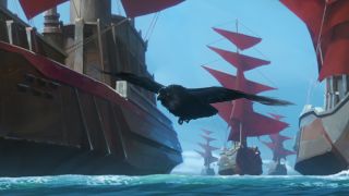 A six-eyed raven flying alongside Noxian warships in Arcane season 2