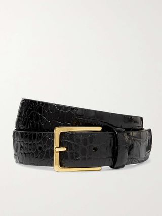 Croc-Effect Leather Belt