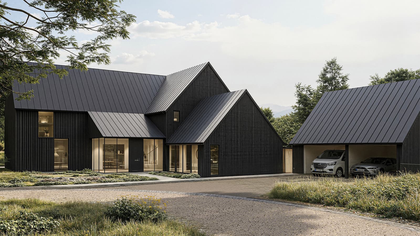 A black house in a plan for a custom build site