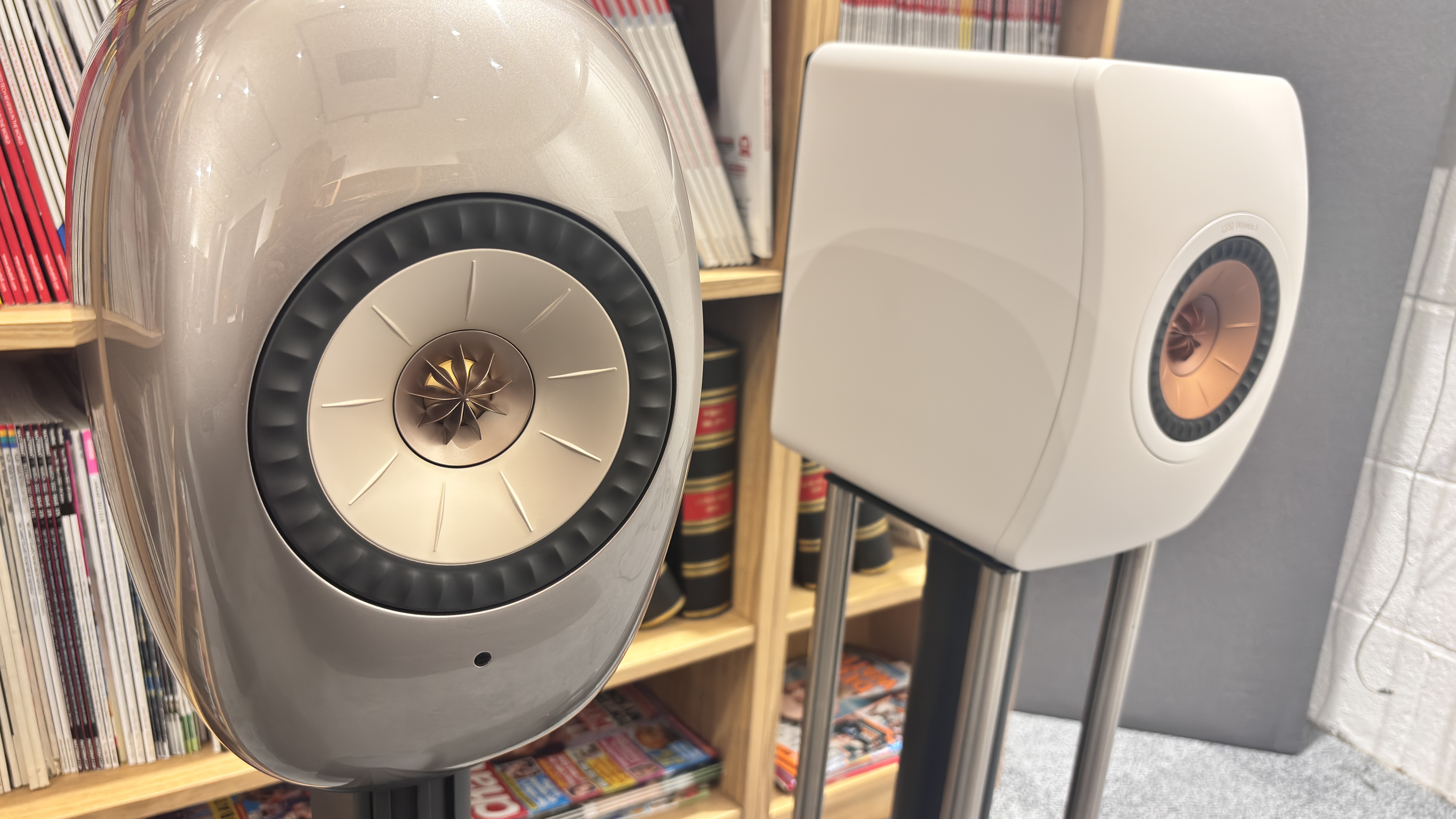 KEF LS50 Wireless II vs KEF LS Luxe wireless speaker system speakers placed side by side