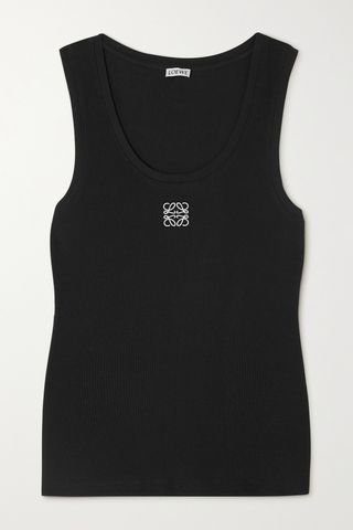 Embroidered Ribbed Stretch-Cotton Tank