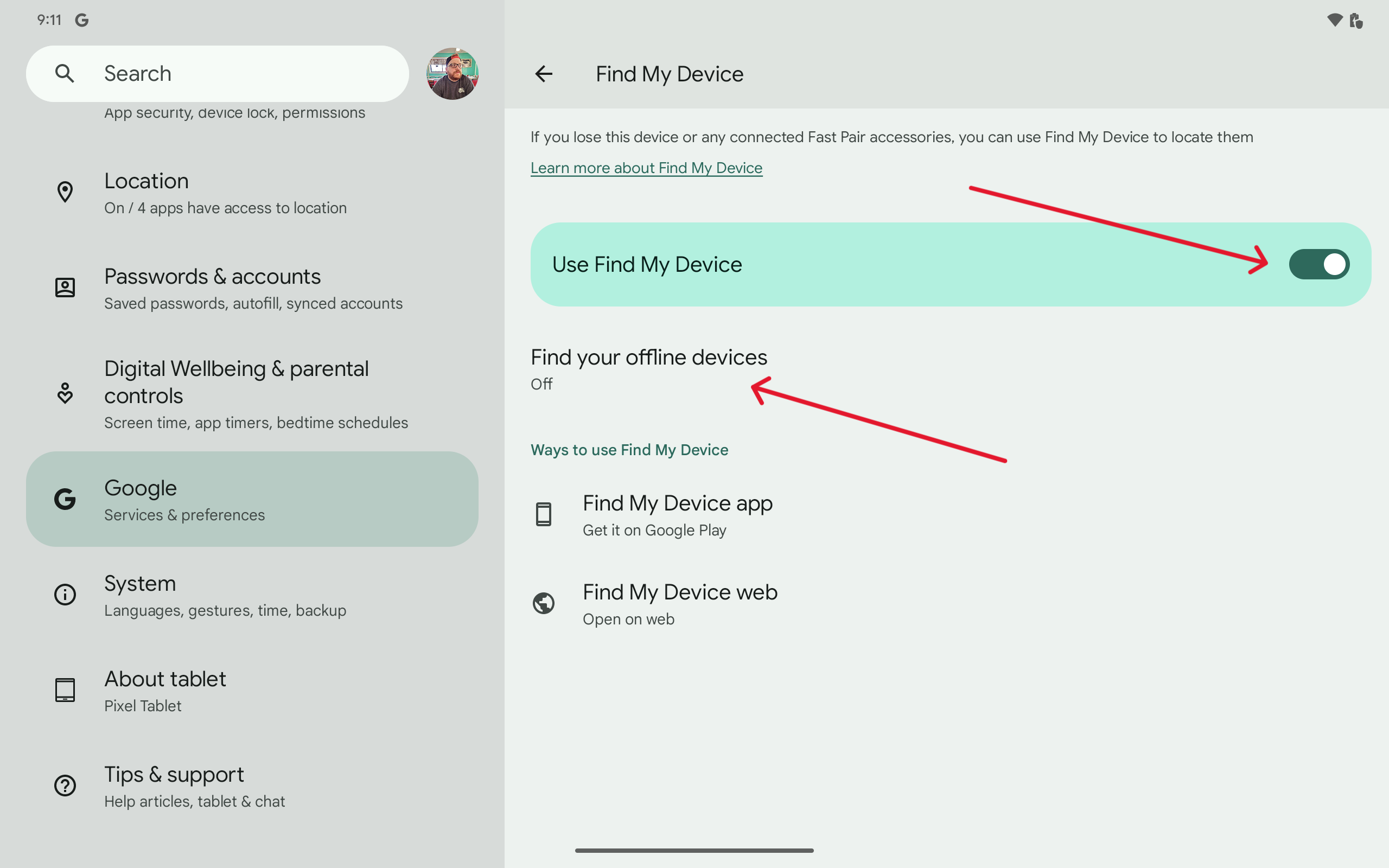 Set up Find My Device on Pixel Tablet