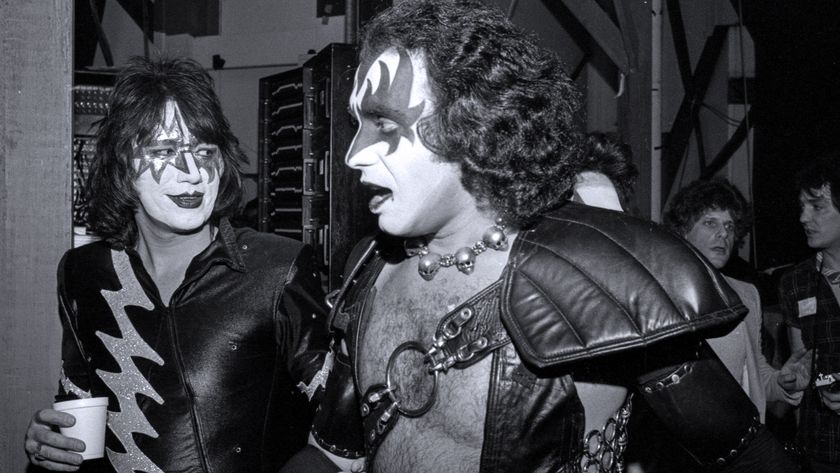 Ace Frehley and Gene Simmons of Kiss backstage in concert during &#039;The Elder&#039; Album in 1981 
