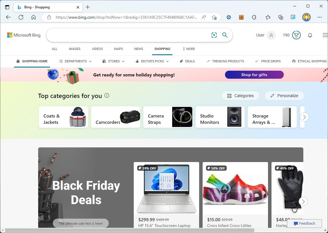 Покупки в Bing на портале Черной пятницы