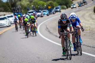 Scotti Lechuga (Hagens Berman Supermint) and Tayler Wiles (UnitedHealthcare) open up a gap on the field during stage 2 at Tour of the Gila.
