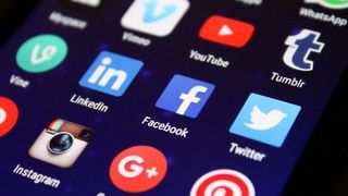 An array of social media icons on a screen.