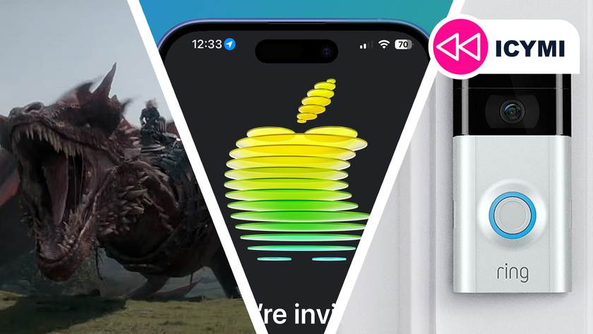 A dragon a Ring doorbell and Apple's logo on an iPhone screen