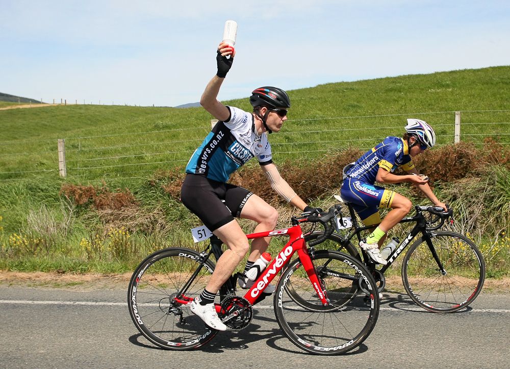 Nathan Bunn of Te Awamutu calls for a refill in stage one of the Tour of Southland