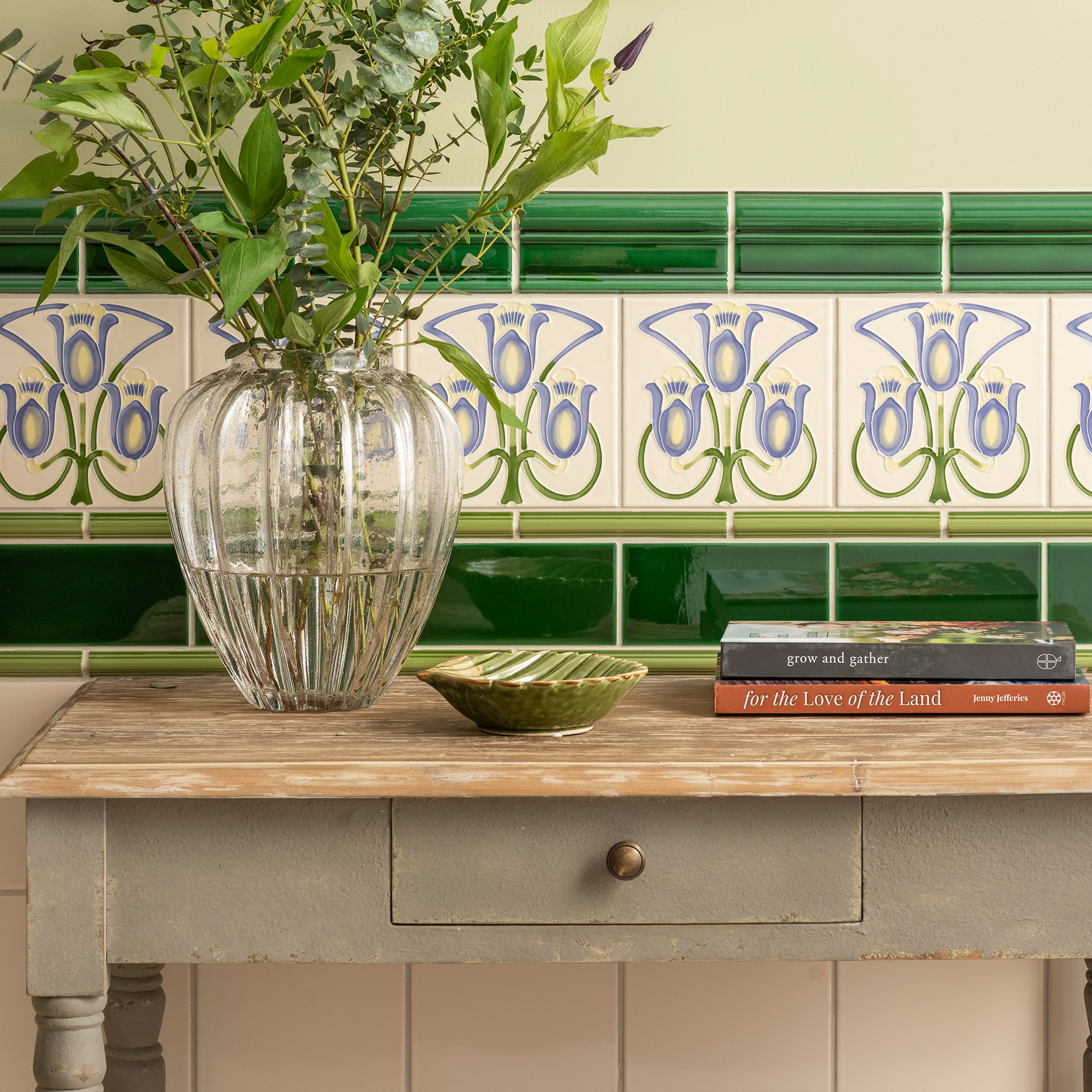 hallway with decorative tiled dado rail