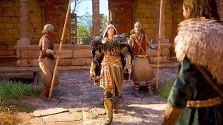 Evior walks past two guards in Assassin's Creed Valhalla's The Last Chapter DLC