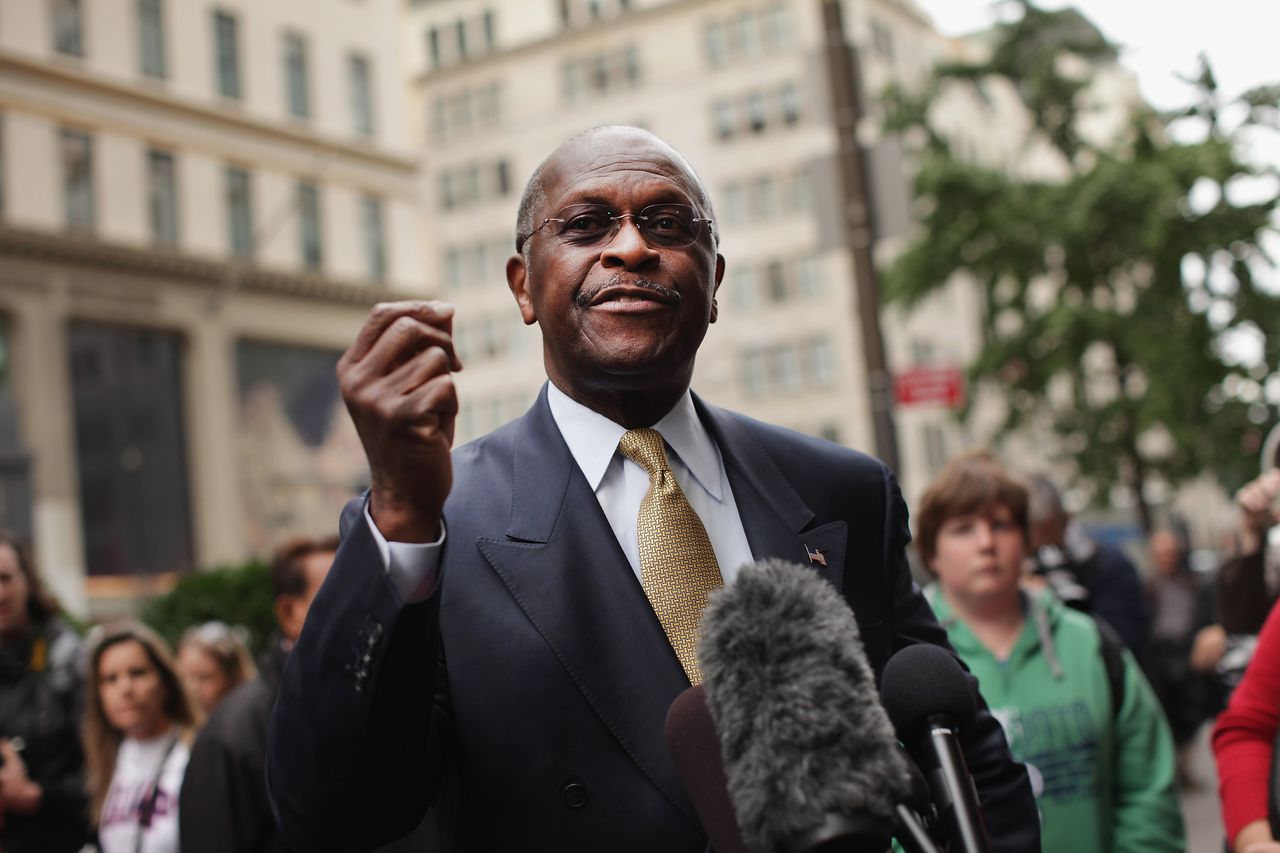 Herman Cain speaking outside Trump Towers