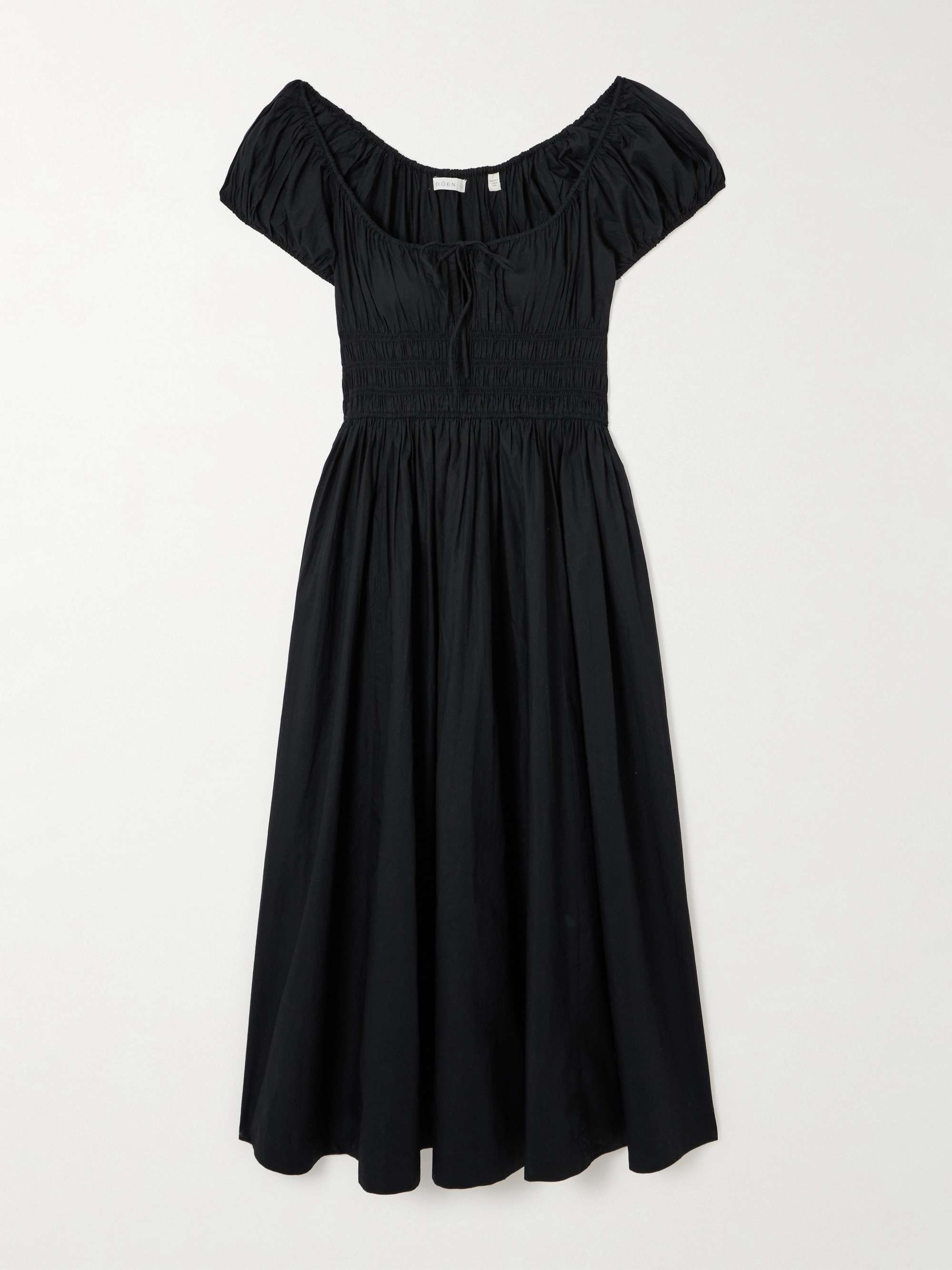 Quinn tie-detail ruched organic cotton poplin midi dress
