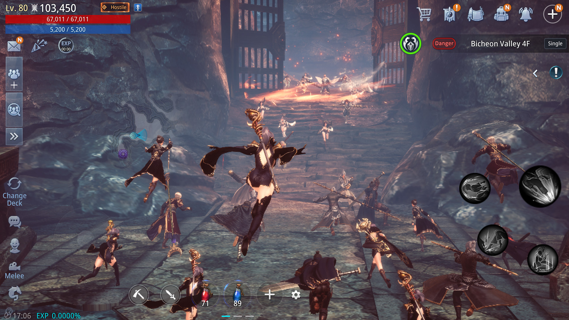 Several Mir4 characters flying towards a gate
