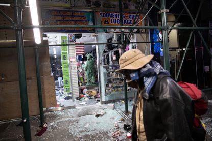 A wrecked storefront.