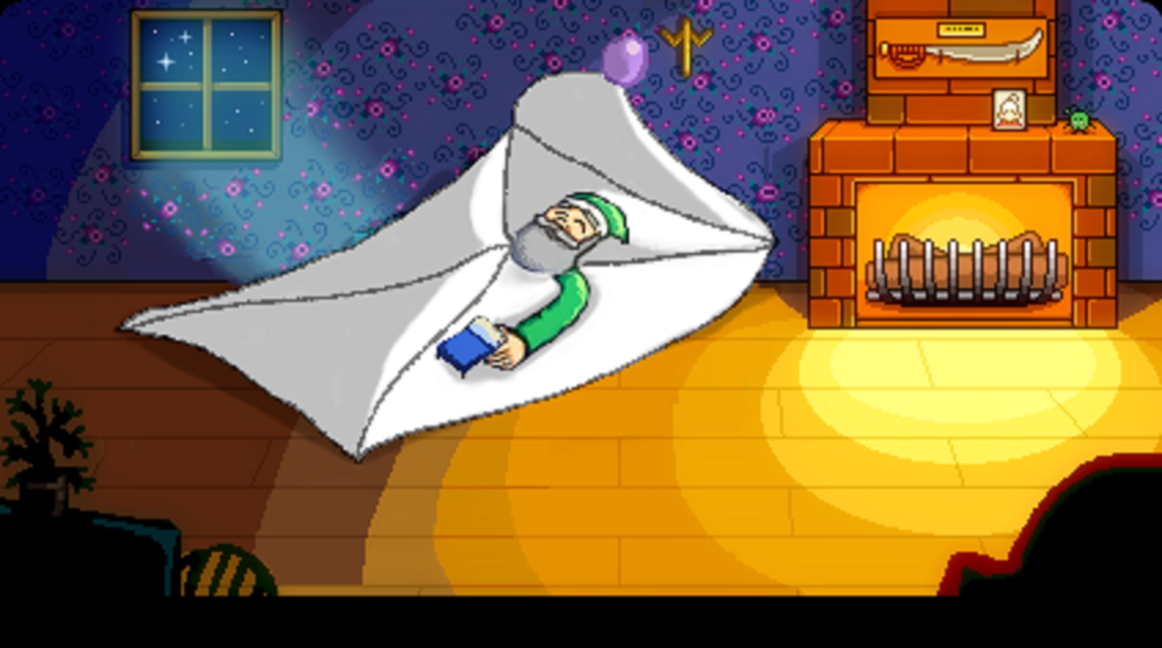 Stardew Valley mod - grandpa tucked in a giant envelope.