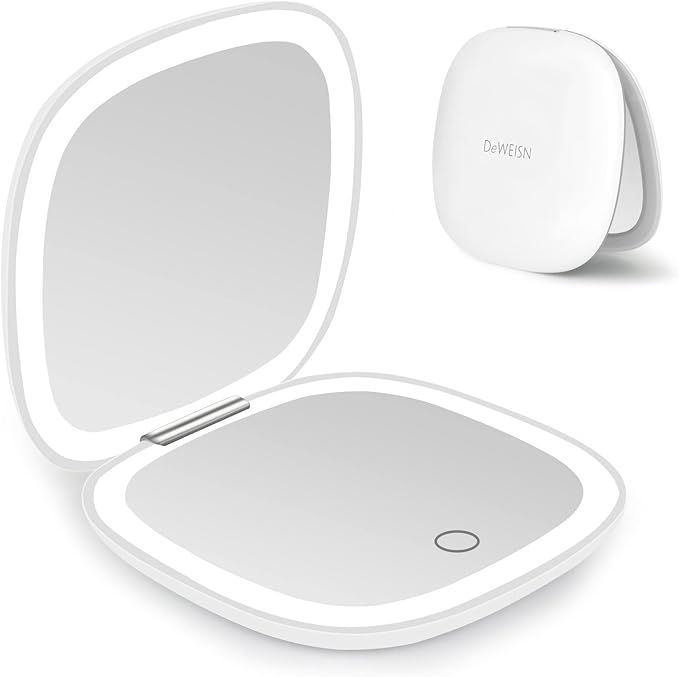 Deweisn Compact Mirror, Lighted Travel Makeup Mirror With 1x/10x Magnifying Double Sided Dimmable Portable Pocket for Handbag and Pocket, Usb Charging(white)