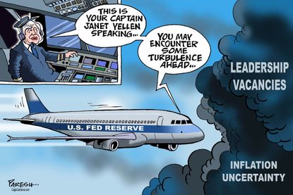 Political cartoon U.S. economy Federal Reserve Janet Yellen