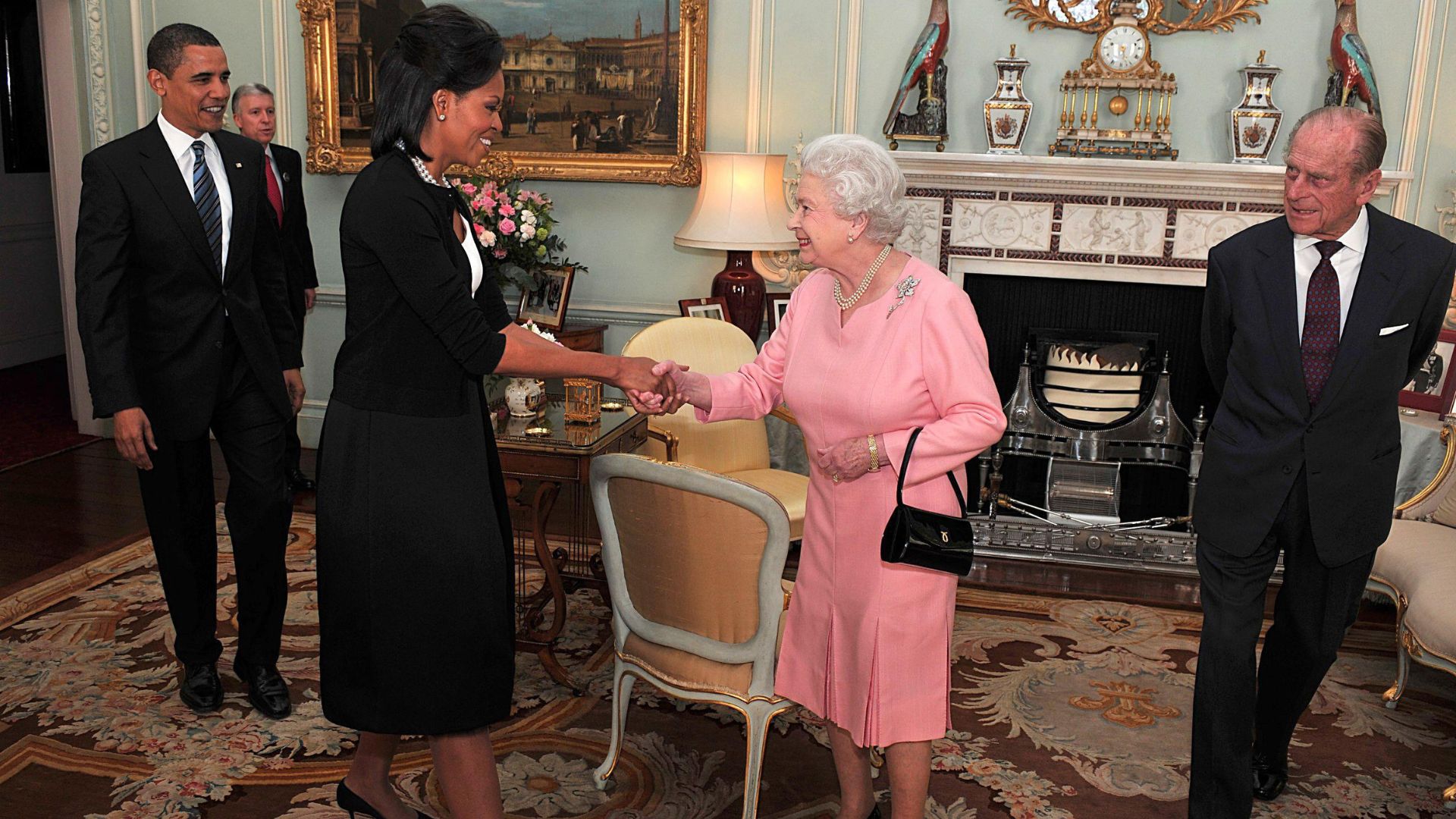 Queen Elizabeth and Prince Philip meeting Barack and Michelle Obama
