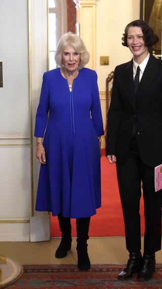 queen camilla in blue dress