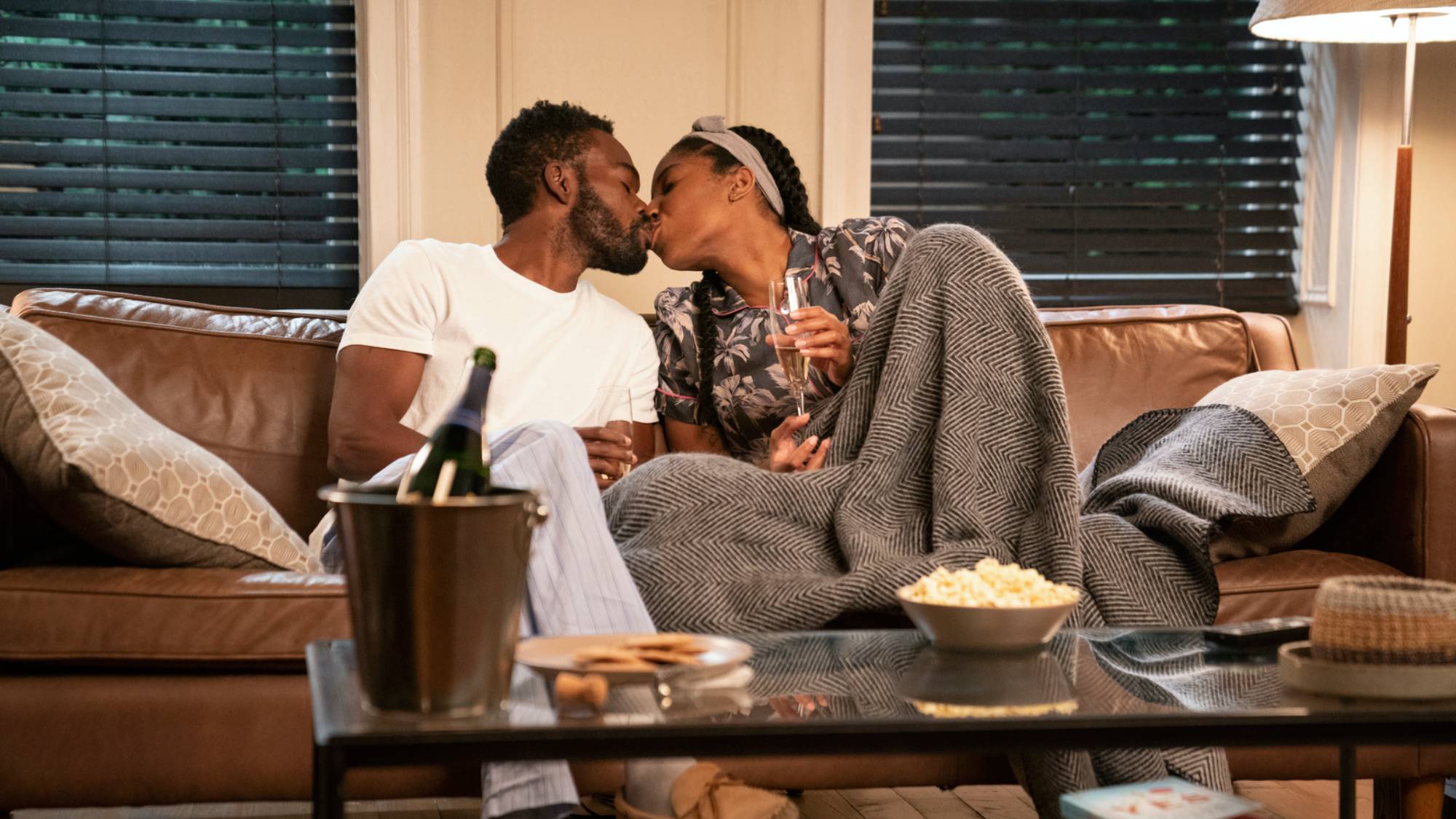 (L-R) William Jackson Harper as Marcus Watkins and Jessica Williams as Mia Hines in "Love Life"