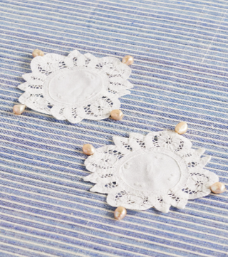 Set of Two Pearl-Embellished Cotton-Lace Coasters