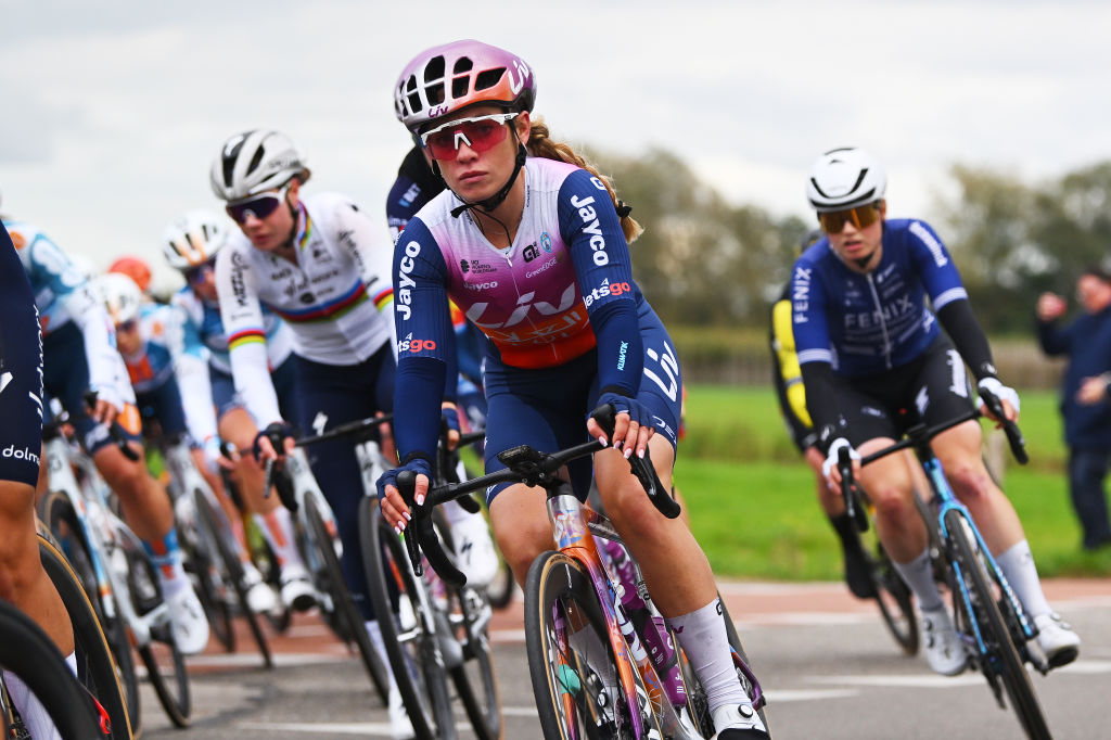 EDE NETHERLANDS OCTOBER 11 Letizia Paternoster of Italy and Team Liv AlUla Jayco competes during the 26th Simac Ladies Tour 2024 Stage 4 a 1182km stage from Ede to Ede UCIWWT on October 11 2024 in Ede Netherlands Photo by Luc ClaessenGetty Images