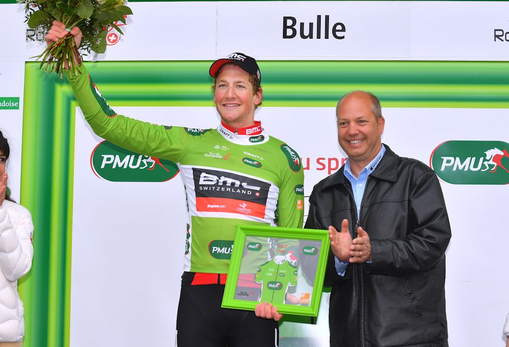 Stefan Kung collected the green jersey for his efforts during stage 2 at Tour de Romandie