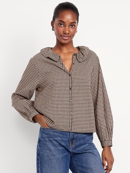 Button-Down Plaid Ruffle Shirt