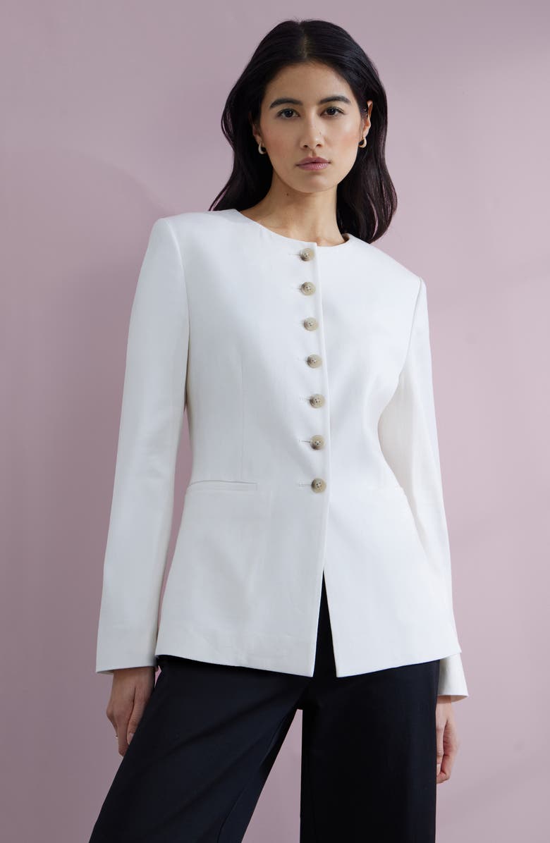 Collarless Linen Blend Blazer