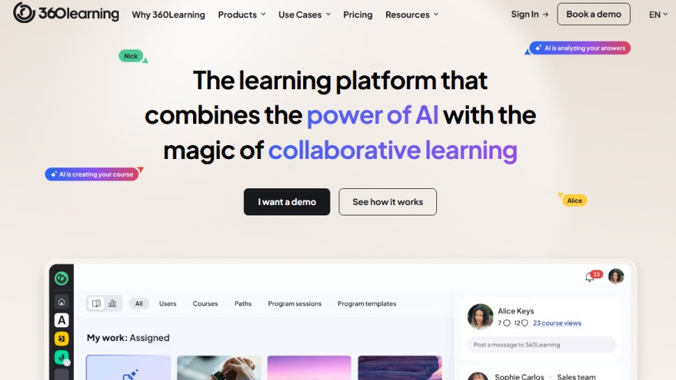 Website screenshot of 360Learning (September, 2025)