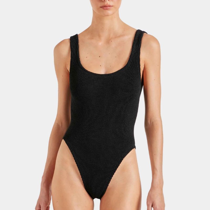 Hunza G square neck swimsuit on model